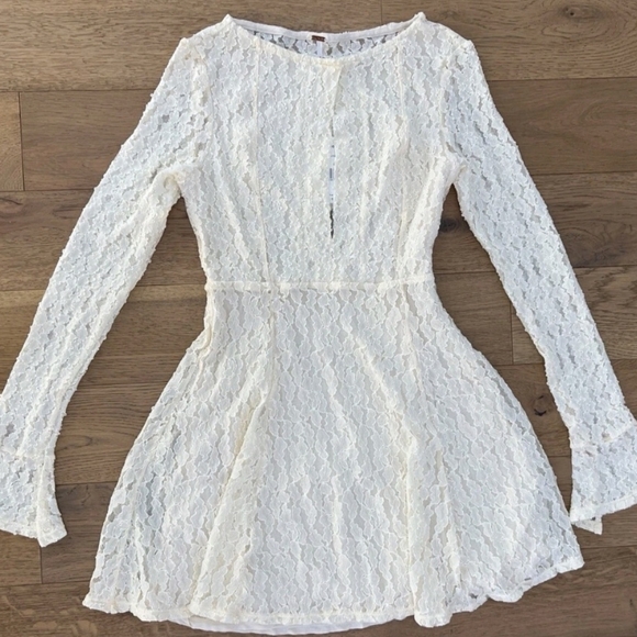 Free People Ivory Lace Long Sleeve Dress Small - Picture 11 of 12